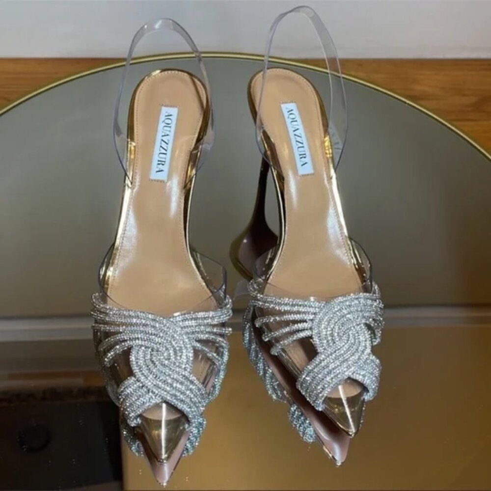 Aquazzura Gatsby 75 crystal embellished heels sz 7.5